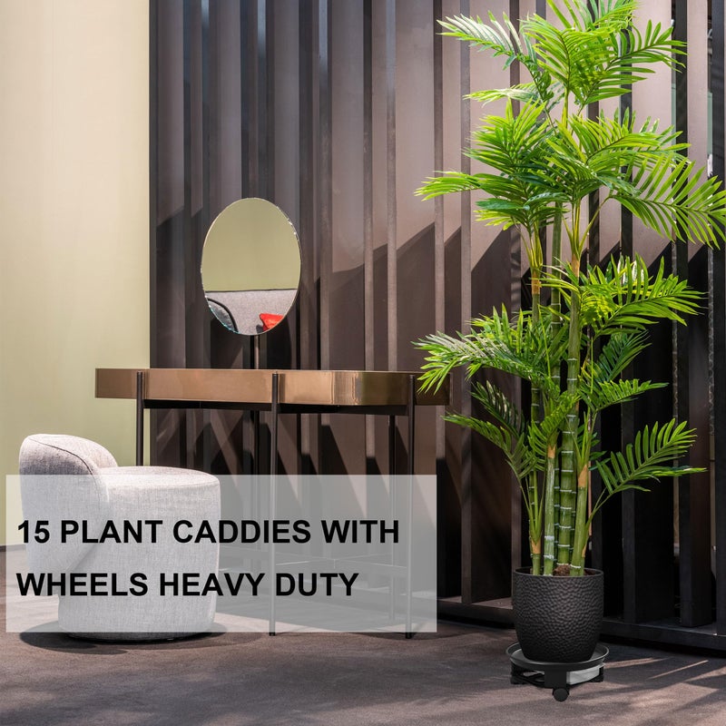 AMKOSKR 1 Pack 15" Black Plant Caddy with Easy Moving Caster Wheels and a Water Container Round Movable Planter Dolly Trolley Tray Pallet Outdoor Indoor Tree Flower Stand Planter - Image 4